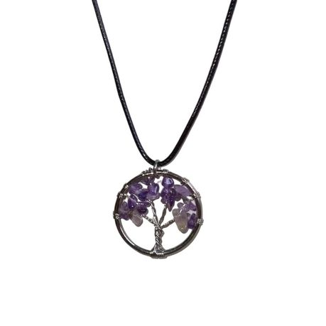 Earth Stone Collection - Round Amethyst Tree Of Life Stone Necklace