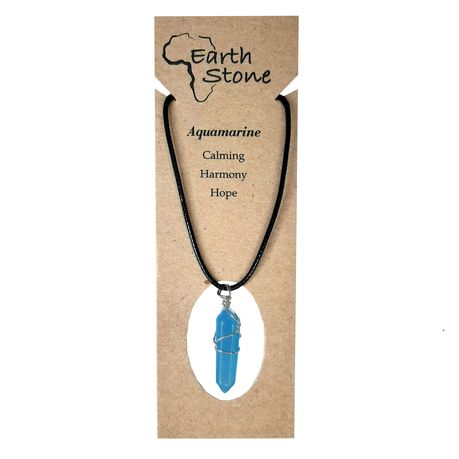 Earth Stone Collection - Wire Wrapped Aquamarine Stone Necklace
