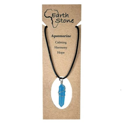 Earth Stone Collection - Wire Wrapped Aquamarine Stone Necklace