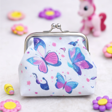 Purse - White Butterflies 7.5×9.5×2cm