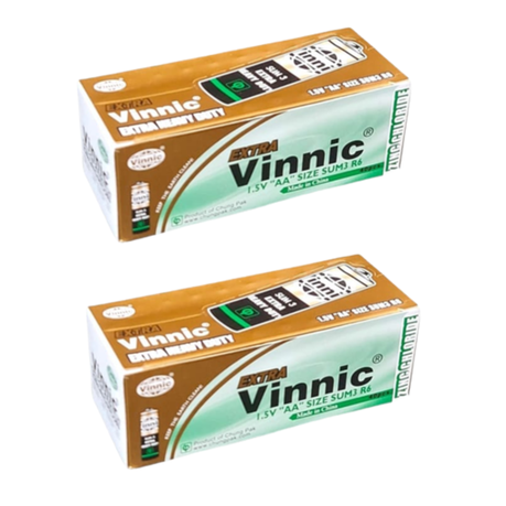 Vinnic Zinc Chloride AA Penlight Battery 1.5V Box of 40 - 2 Pack
