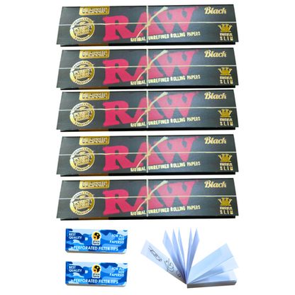 RAW Classic Black Rolling Papers 5 Booklets + 3 Africa Flame Tip Booklets