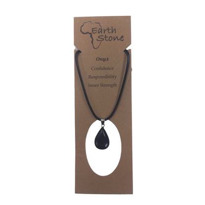 Earth Stone Collection - Teardrop Onyx Stone Necklace - Onyx