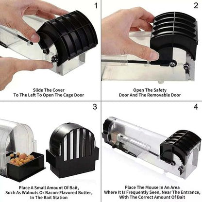 2-Pack Eco Plastic Humane Mouse Trap, Reusable Safe Live Catch Cage