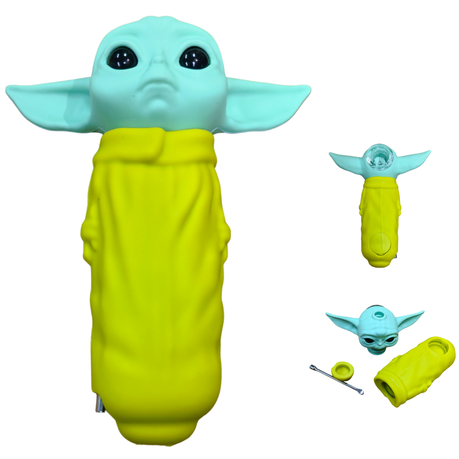 Silicone Rasta Pipe - Yoda - 15 Pack