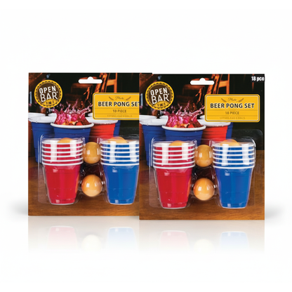 Open Bar Mini Beer Pong Game Set - 18 Piece Drinking Game - 2 Pack