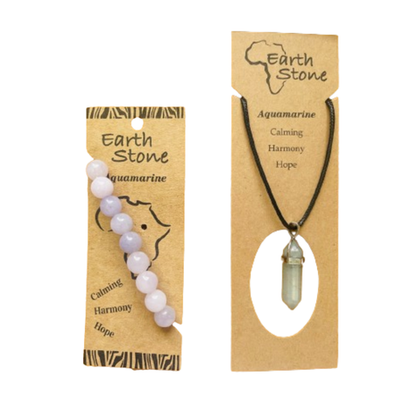 Earth Stone Collection - Aquamarine Bracelet And Bullet Necklace Set
