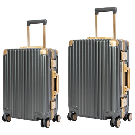 Classic Aluminum Frame Travel Suitcase - 20" and 26" - Grey