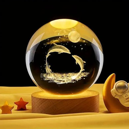 Crystal Ball Lamp with 3D Engraving and Luminous Base - Octopus