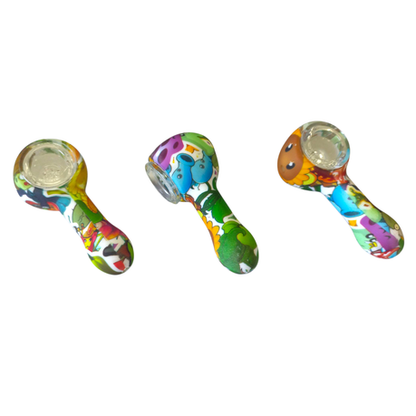 Silicone Rasta Pipe - Hydrodipped Designs - White