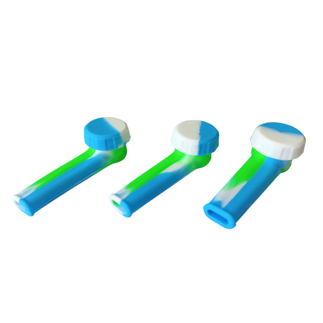 Silicone Rasta Pipe - Mini Pipe with Lid - Blue, Green