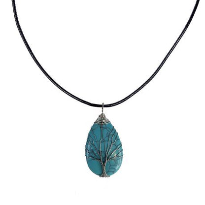 Earth Stone Collection - Wire Tree Of Life - Turquoise Stone Necklace
