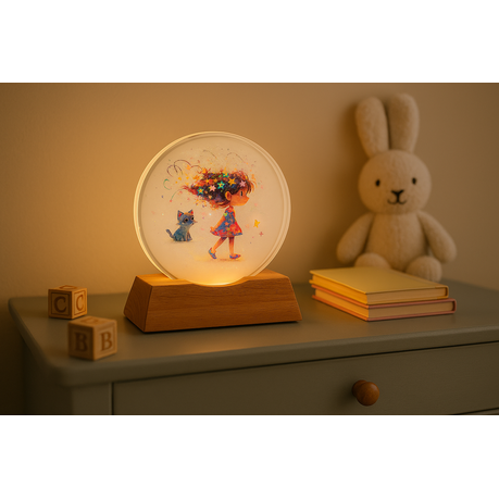 3D Creative Lamp - Girl with a Cat Illuminated Art Light