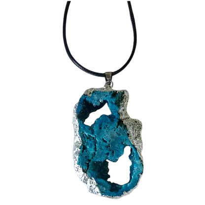 Earth Stone Collection - Silver Frame Geode Crystal Necklace - Green