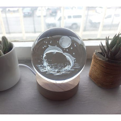 Crystal Ball Lamp with 3D Engraving and Luminous Base - Shark