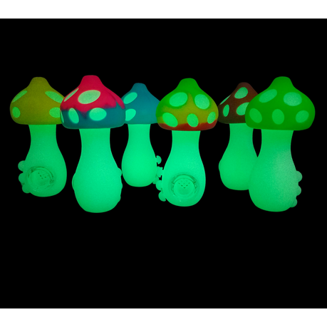 Silicone Rasta Pipe - Glow In The Dark Mushroom - Blue