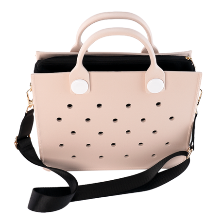 Nana EVA Croc Bag with Shoulder Strap - Lightweight Waterproof Tote Handbag - Beige