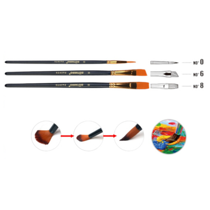 Motarro Paintbrush | Synthetic Fiber - Set Of 3 - Black