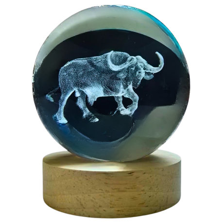 Crystal Ball Lamp with 3D Engraving and Luminous Base - Animals - Elephant