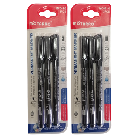 Motarro Permanent Marker 3 Piece Set - 2 Pack - Black 0.4mm