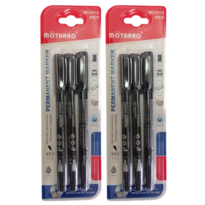 Motarro Permanent Marker 3 Piece Set - 2 Pack - Black 0.4mm