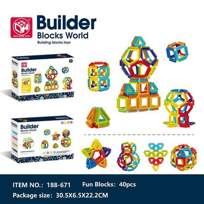 Builder Blocks World STEM Construction Toy Set - 40 Pieces for Building