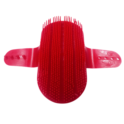 Horse Hair Rubber Curry Brush for Grooming and Massaging - Red