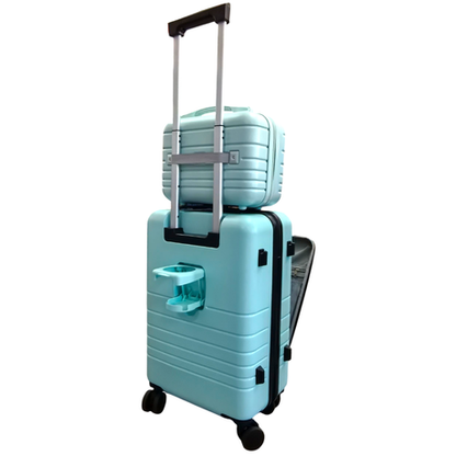 Multifunctional Smart Carry-On 20" Suitcase and Cosmetic Suitcase Set - Pink