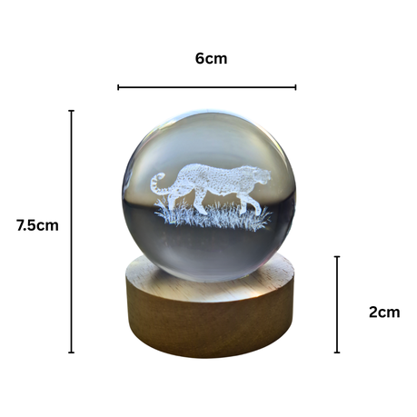 Small Crystal Ball Lamp with 3D Engraving and Luminous Base - Cheetah