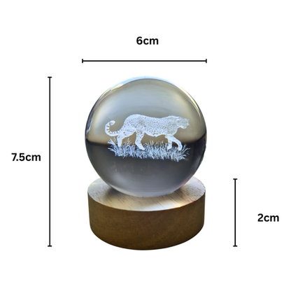 Small Crystal Ball Lamp with 3D Engraving and Luminous Base - Cheetah