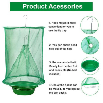 4 Pack Reusable Reinforced Mesh Hanging Trap Foldable Fly Cage