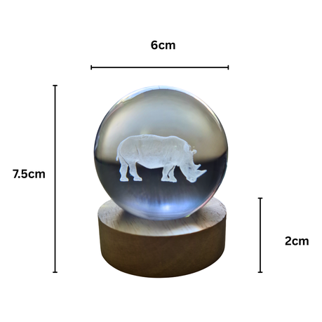 Small Crystal Ball Lamp with 3D Engraving and Luminous Base - Rhino
