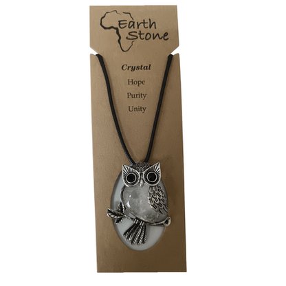 Earth Stone Collection - Owl Clear Quartz Crystal Stone Necklace