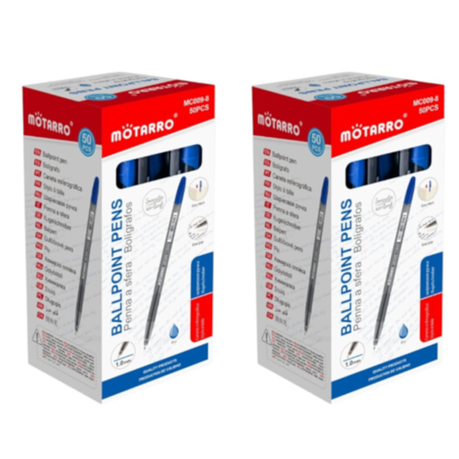 Motarro Ballpoint Pen 1.0mm 50PCS - 2 Pack - Blue