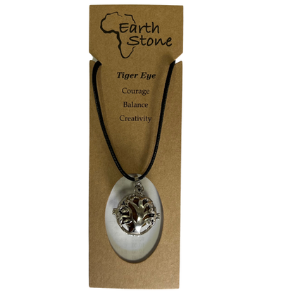Earth Stone Collection - Crystal Locket Tigers Eye Stone Necklace