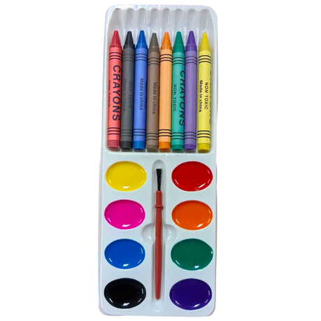 Kids Paint Art Set with 8 Watercolours Paint Brush and 8 Crayons - 2 Pack