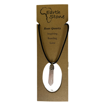 Earth Stone Collection - Ice Drop Rose Quartz Crystal Stone Necklace