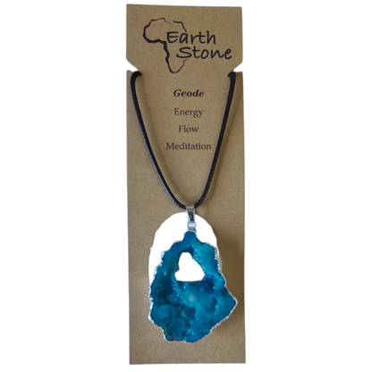 Earth Stone Collection - Silver Frame Geode Crystal Necklace - Green