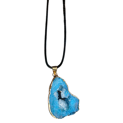 Earth Stone Collection - Gold Frame Geode Crystal Necklace - White
