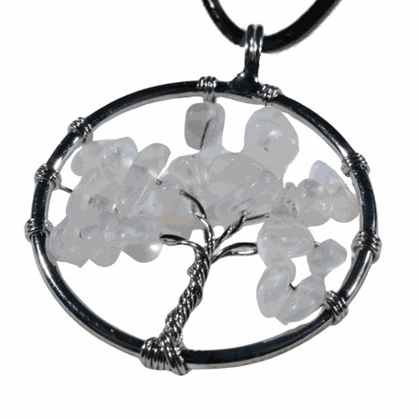 Earth Stone Collection - Round Opal Tree Of Life Stone Necklace