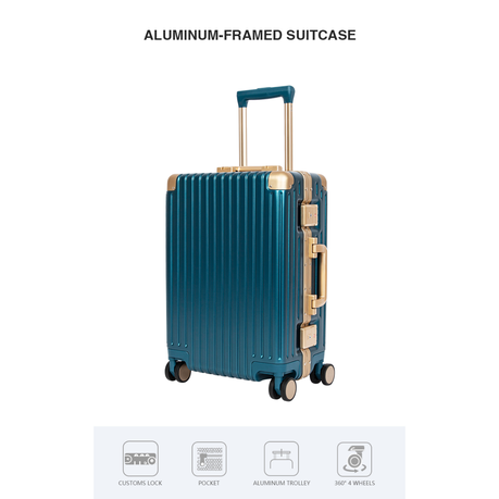 Classic Aluminum Frame Travel Suitcase - 26 Inch - Blue