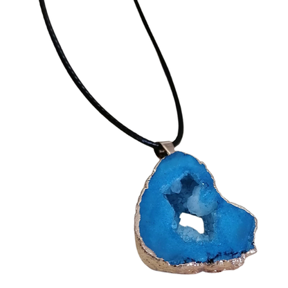 Earth Stone Collection - Gold Frame Geode Crystal Necklace - White