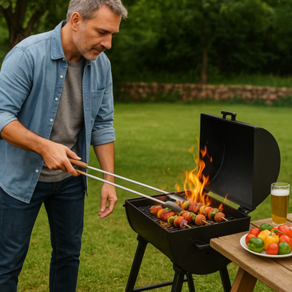 DeBest 80cm Extra-Long Stainless Steel Braai Tongs with Wooden Grip