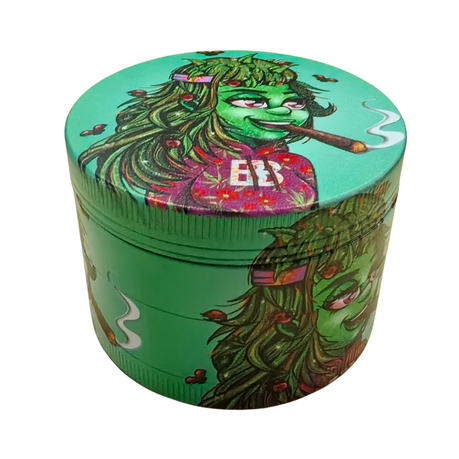 Large Herb Grinder - 4 Piece - Leaf Character Designs - Green