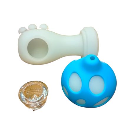 Silicone Rasta Pipe - Glow In The Dark Mushroom - Blue