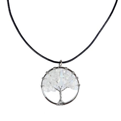 Earth Stone Collection - Round Opal Tree Of Life Stone Necklace