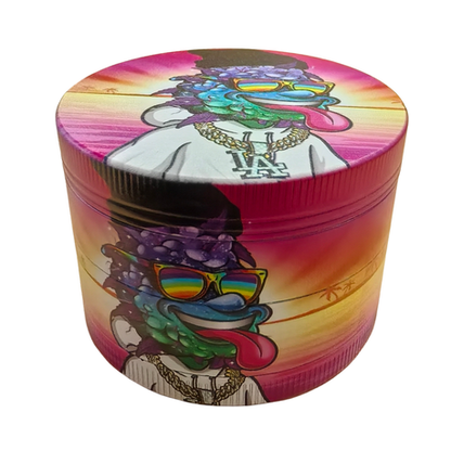 Large Herb Grinder - 4 Piece - Leaf Character Designs - Yellow