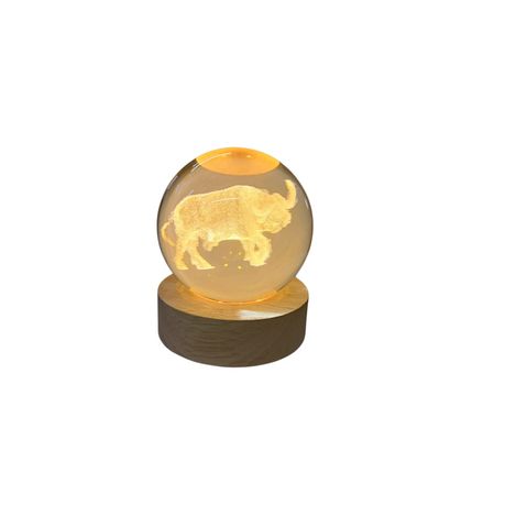 Small Crystal Ball Lamp with 3D Engraving and Luminous Base - Buffalo