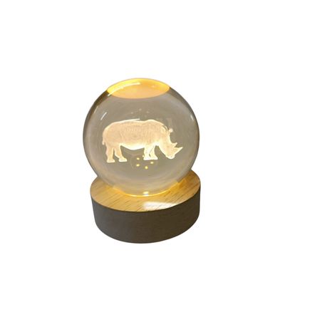 Small Crystal Ball Lamp with 3D Engraving and Luminous Base - Rhino