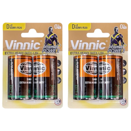 Vinnic Zinc Chloride D Torch Battery 1.5V 2PC - 2 Pack